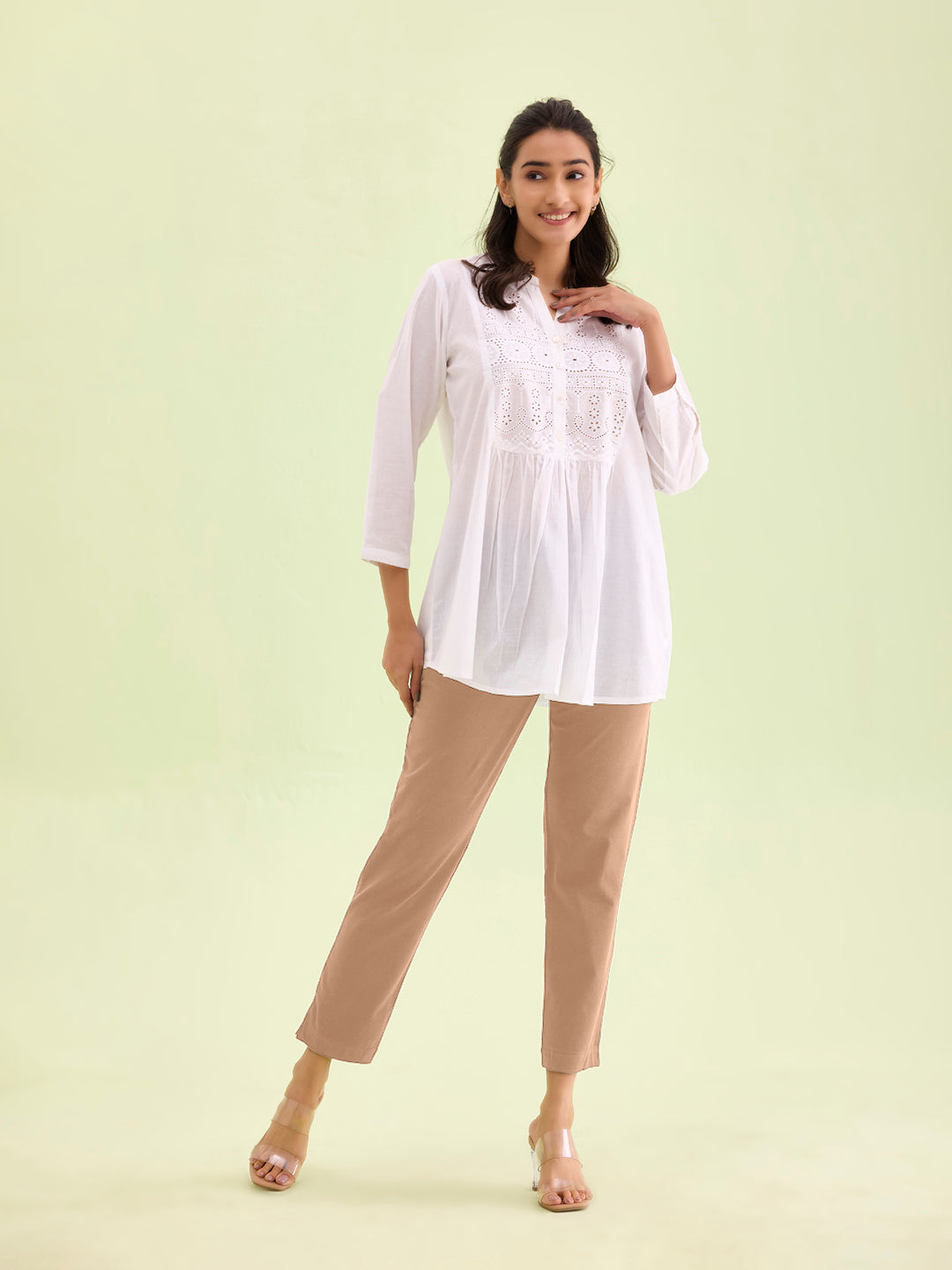 Beige Cotton Stretch Kurti Pants