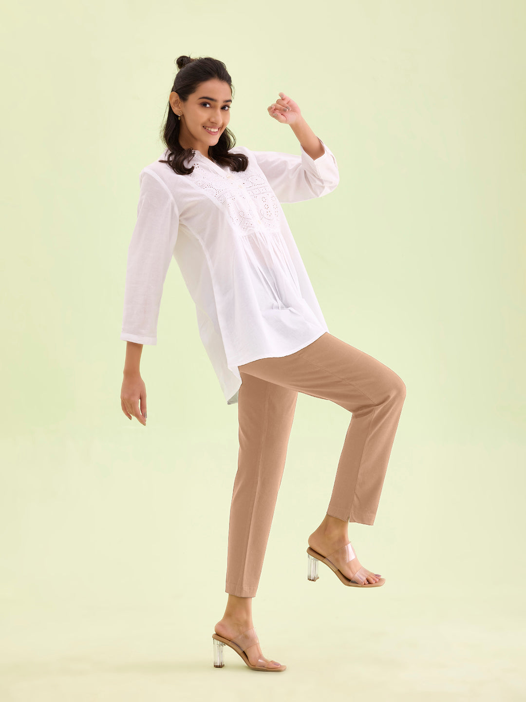 Beige Cotton Stretch Kurti Pants