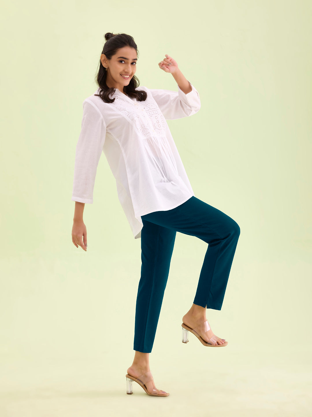 Turquoise Blue Cotton Stretch Kurti Pants