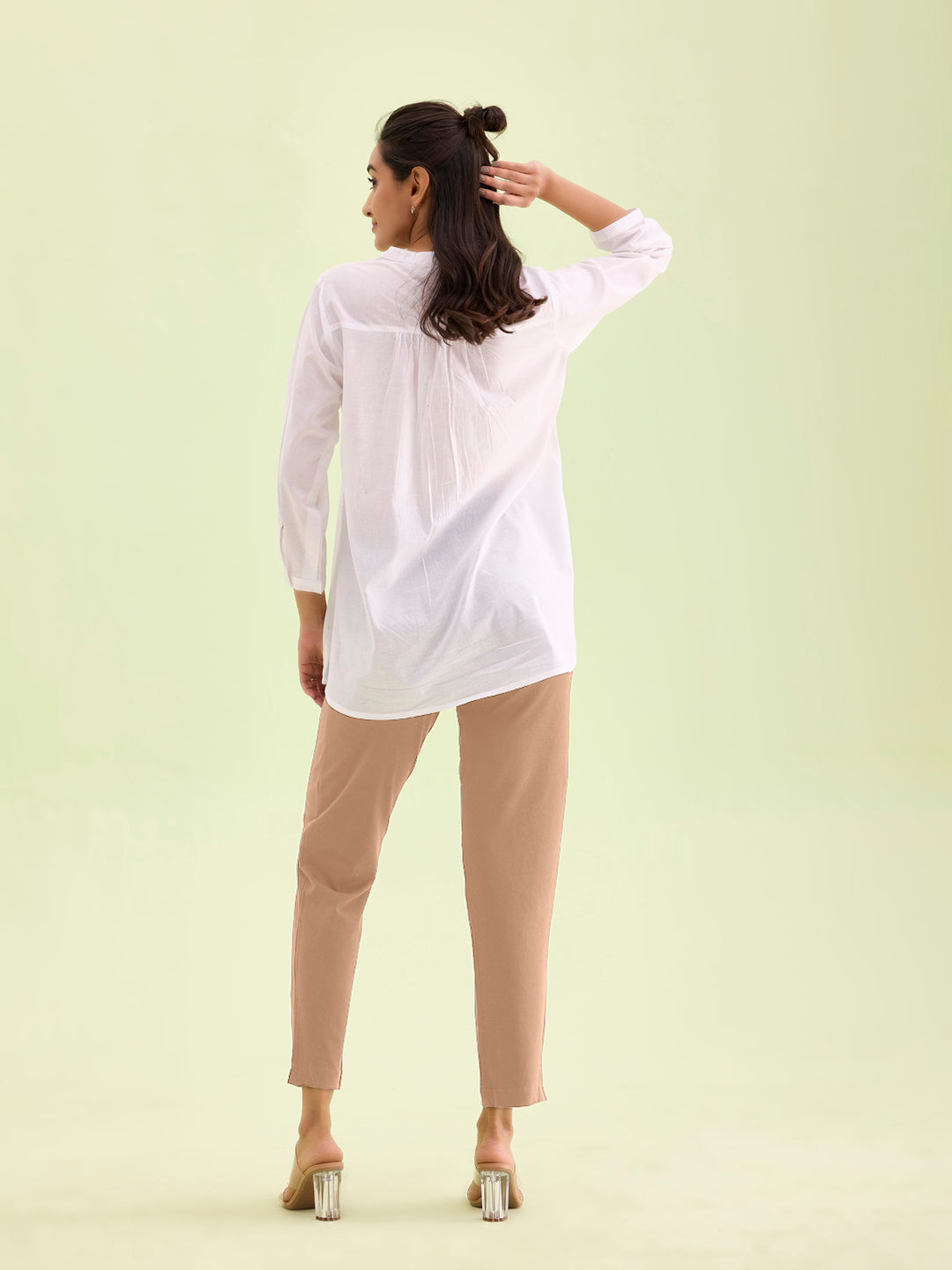 Beige Cotton Stretch Kurti Pants