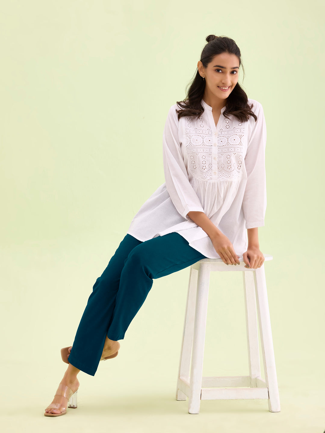 Turquoise Blue Cotton Stretch Kurti Pants