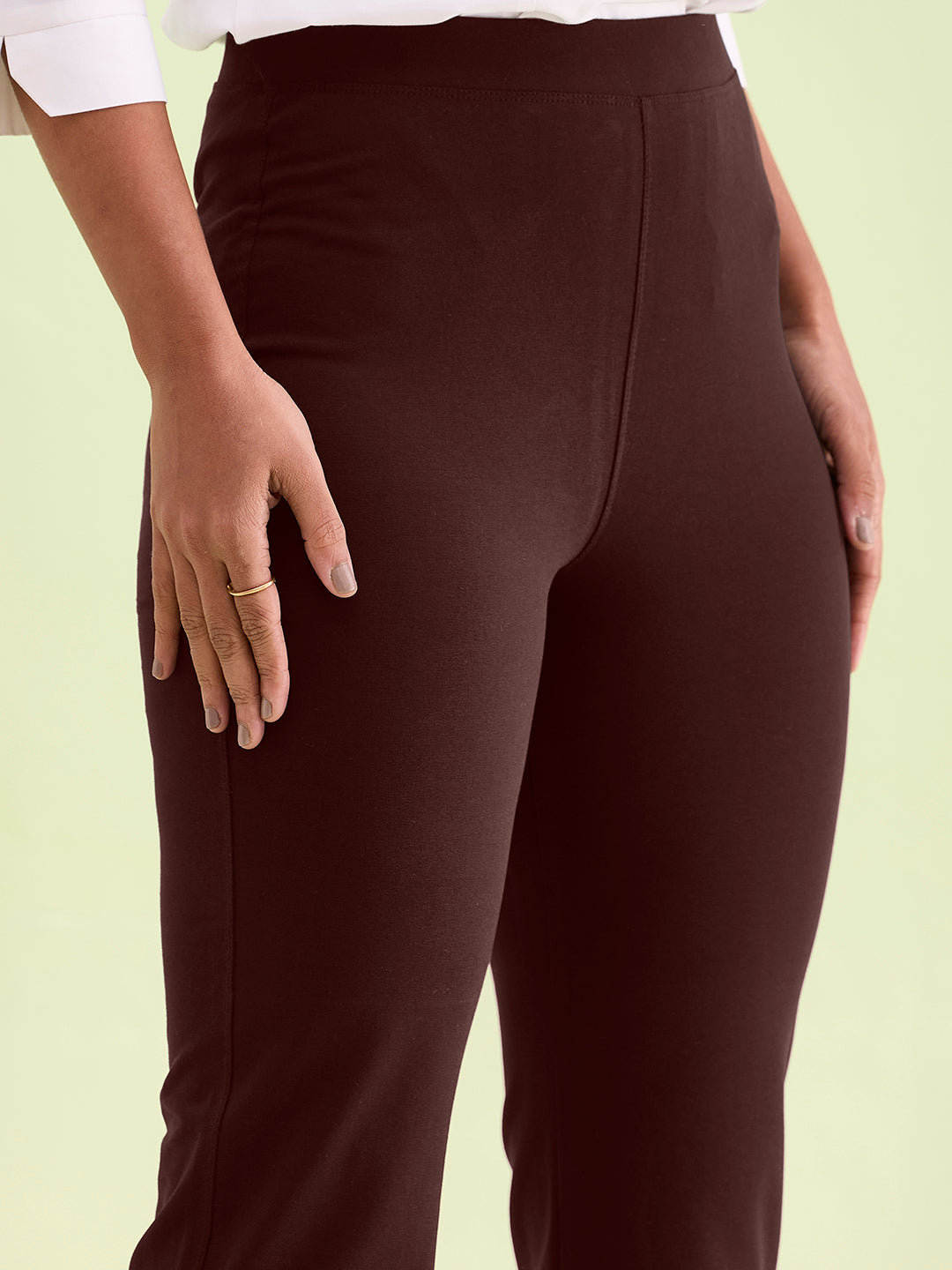 Dark Wine Cotton Stretch Flared Pant