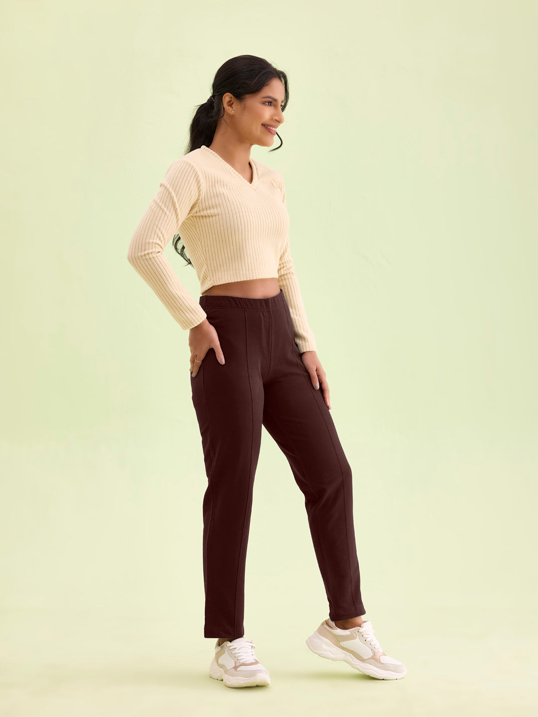 Dark Wine Fleece Warm Kurti Pants