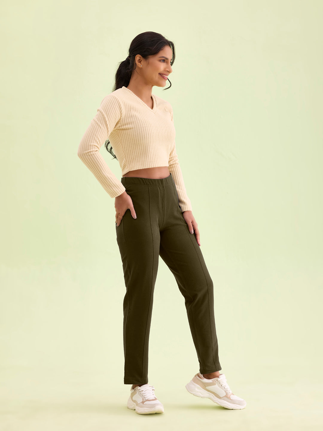 Dark Olive Fleece Warm Kurti Pants