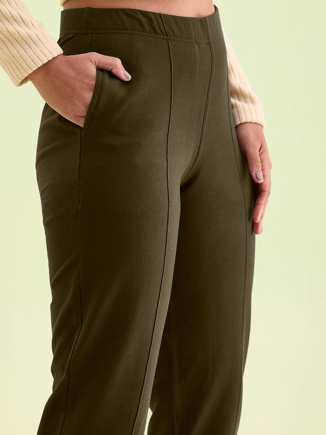 Dark Olive Fleece Warm Kurti Pants