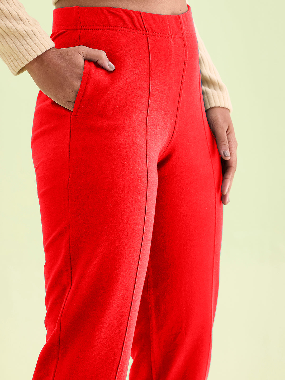 Dark Red Fleece Warm Kurti Pants