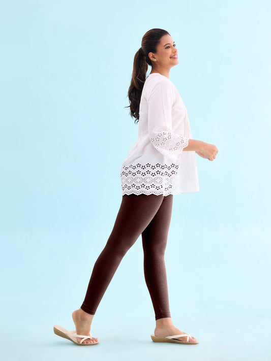 Dark Wine Drop Needle Fabric Rib Leggings