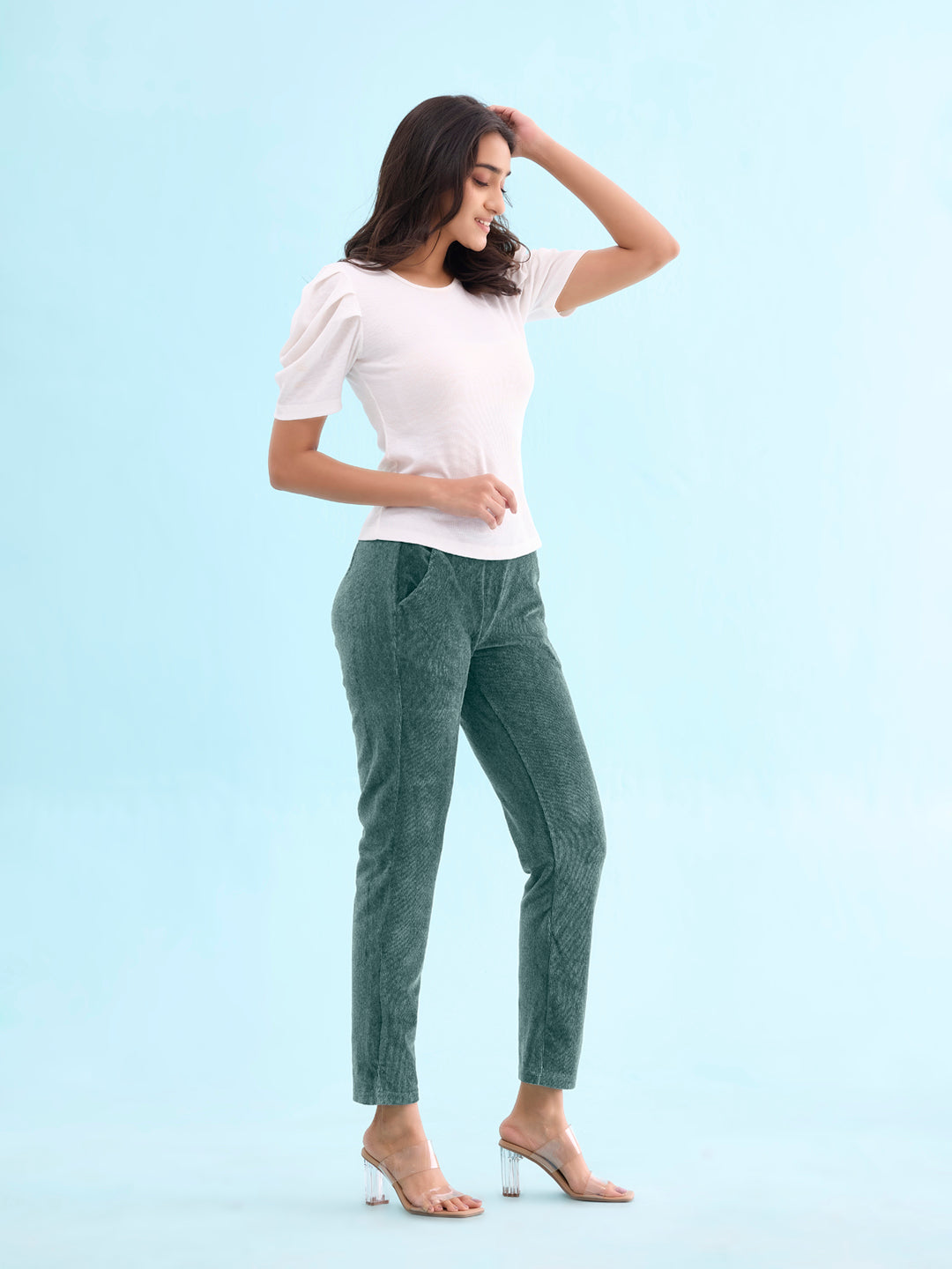 Ocean Green Cotton Polyester Corduroy Jeggings