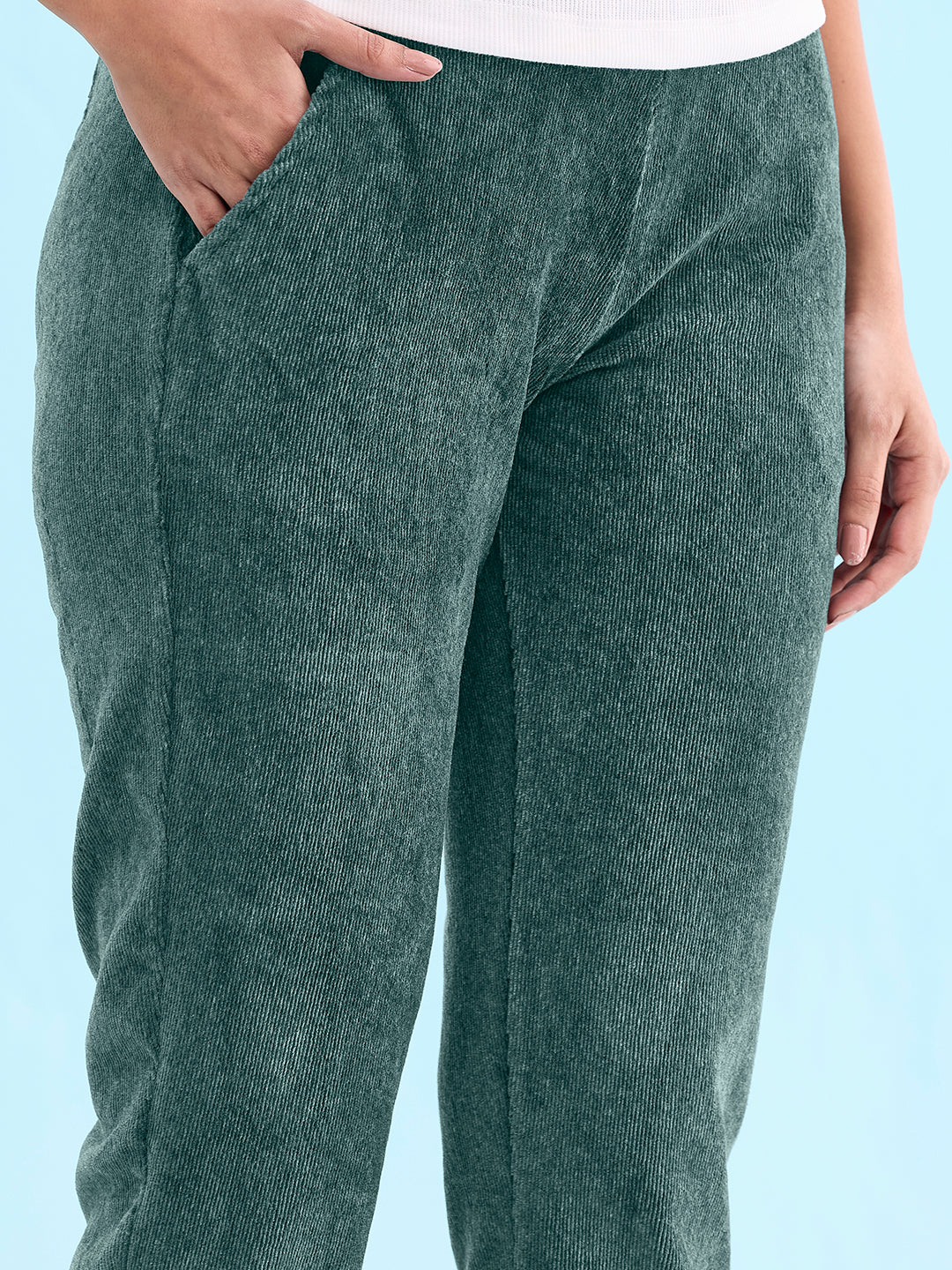 Ocean Green Cotton Polyester Corduroy Jeggings