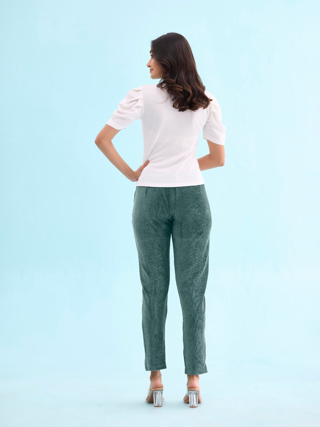 Ocean Green Cotton Polyester Corduroy Jeggings
