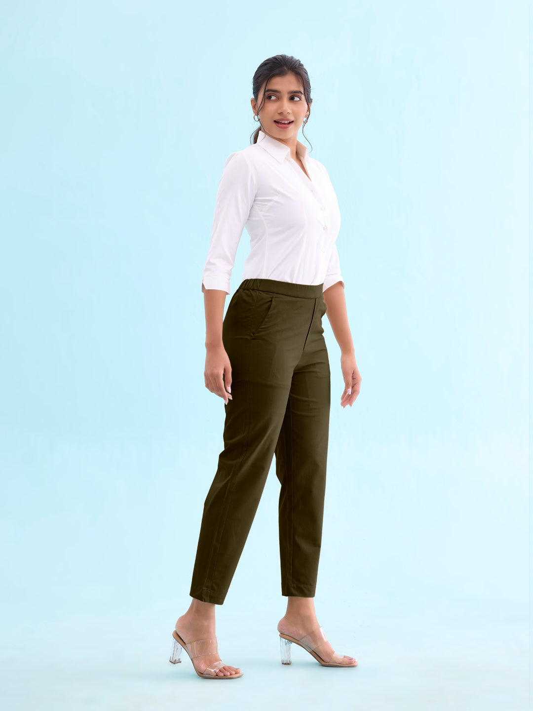 Dark Olive Woven Cotton Stretch Chino Pants