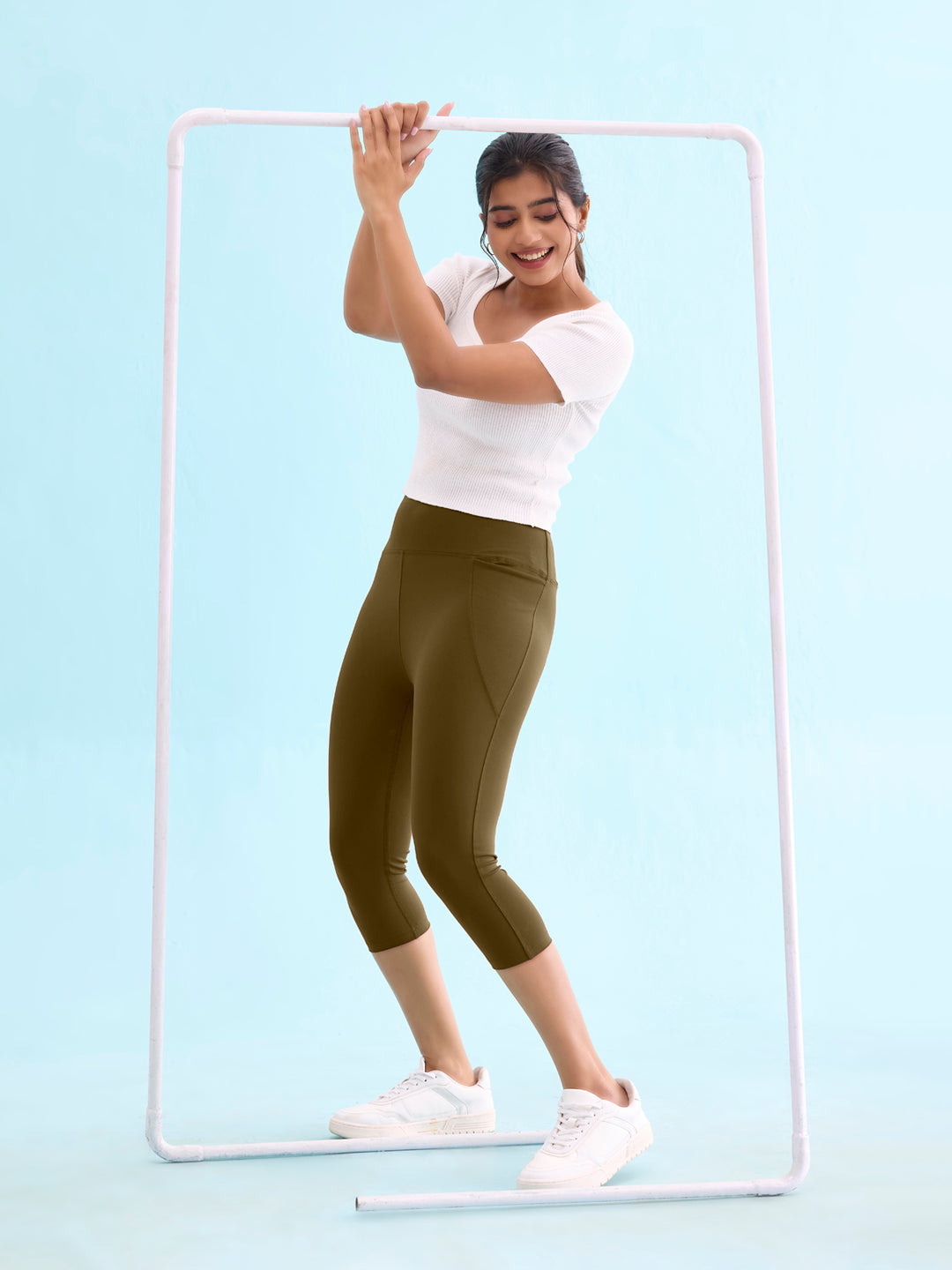 Olive Green Poly Stretch Training Capri