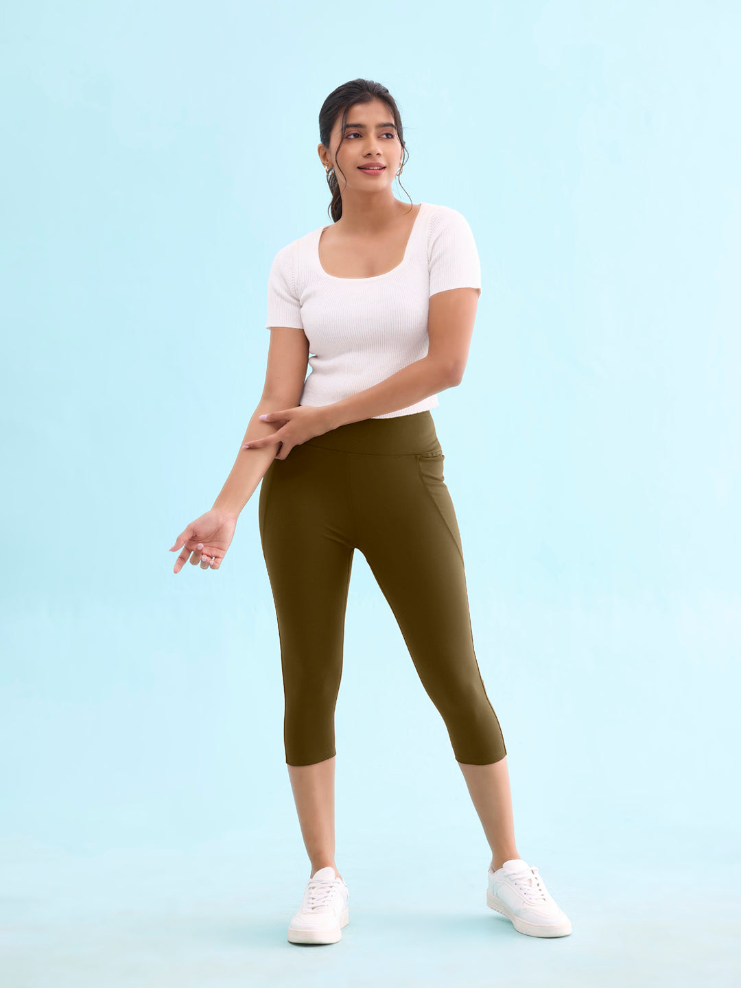 Olive Green Poly Stretch Training Capri