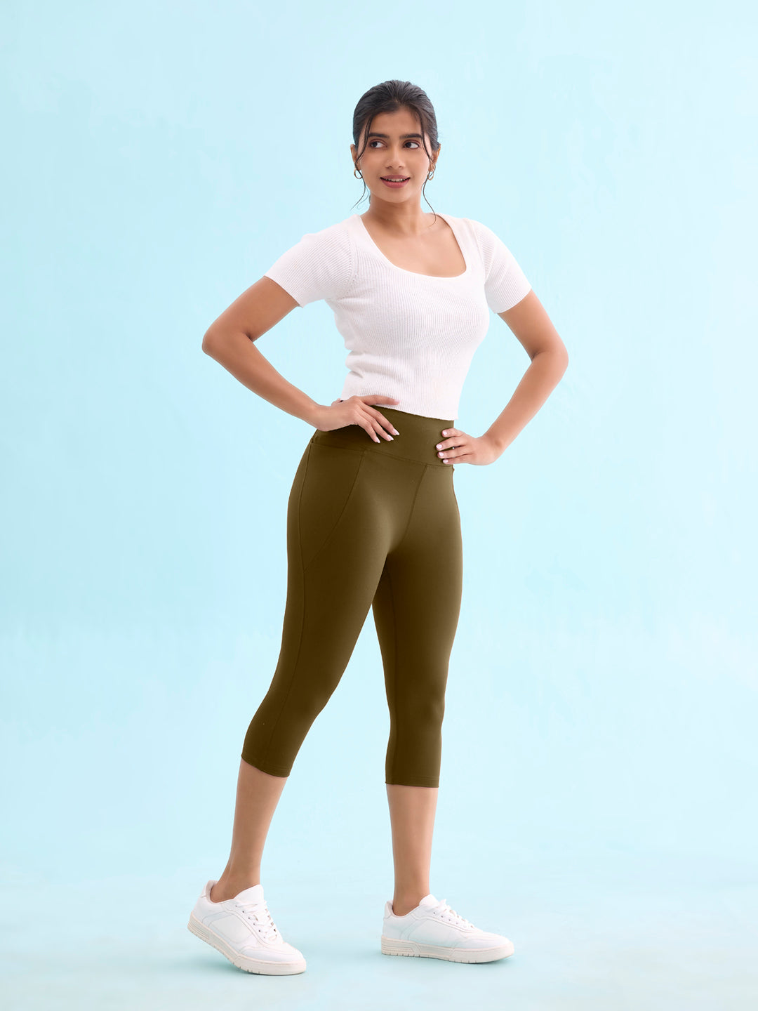 Olive Green Poly Stretch Training Capri