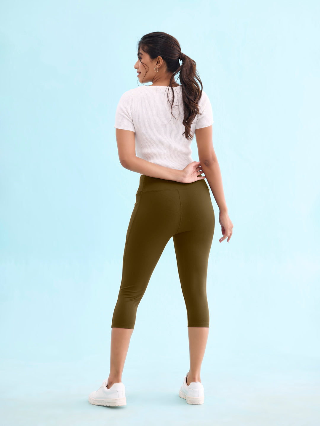 Olive Green Poly Stretch Training Capri