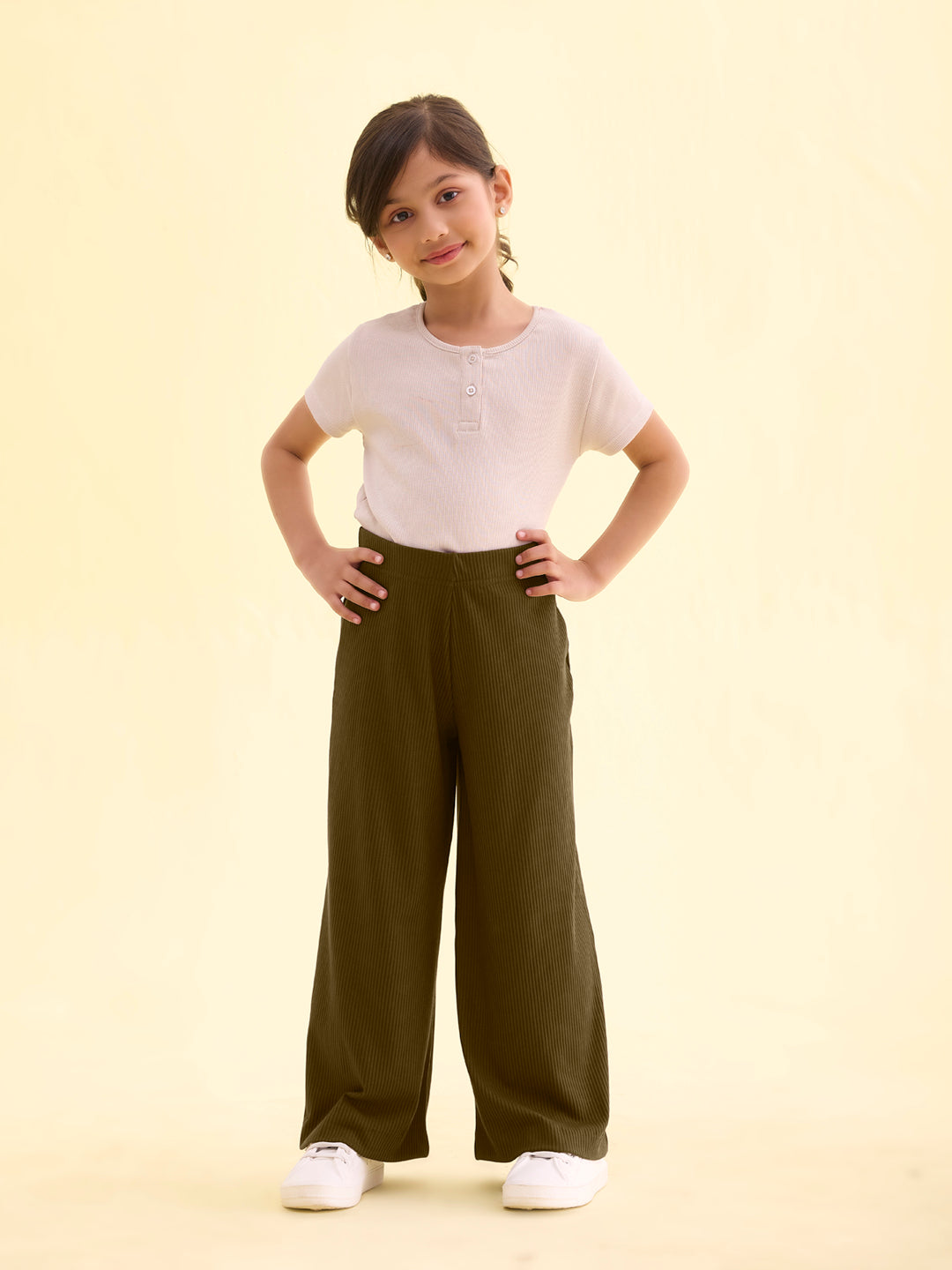 Olive Green Rayon Poly Stretch Rib Palazzo