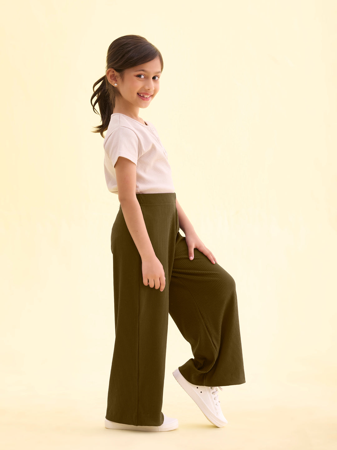 Olive Green Rayon Poly Stretch Rib Palazzo