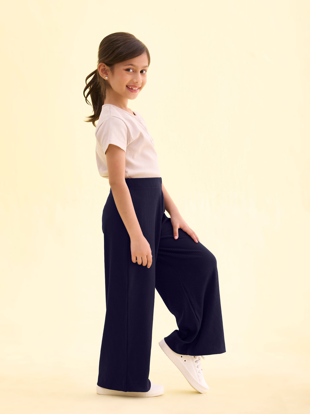 Navy Rayon Poly Stretch Rib Palazzo