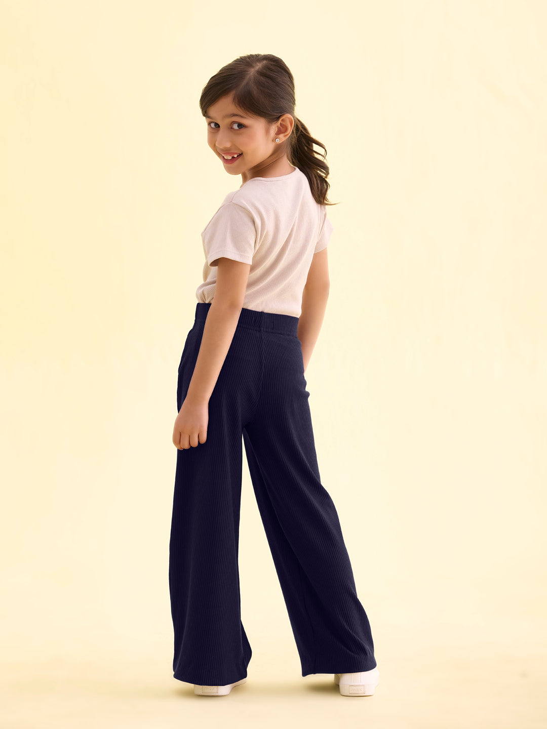 Navy Rayon Poly Stretch Rib Palazzo