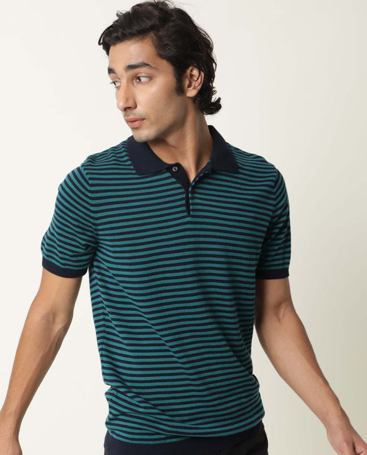 Rare Rabbit Rizon Primary Green Cotton Fabric Short Sleeve Collar Slim Fit Polo T-Shirt