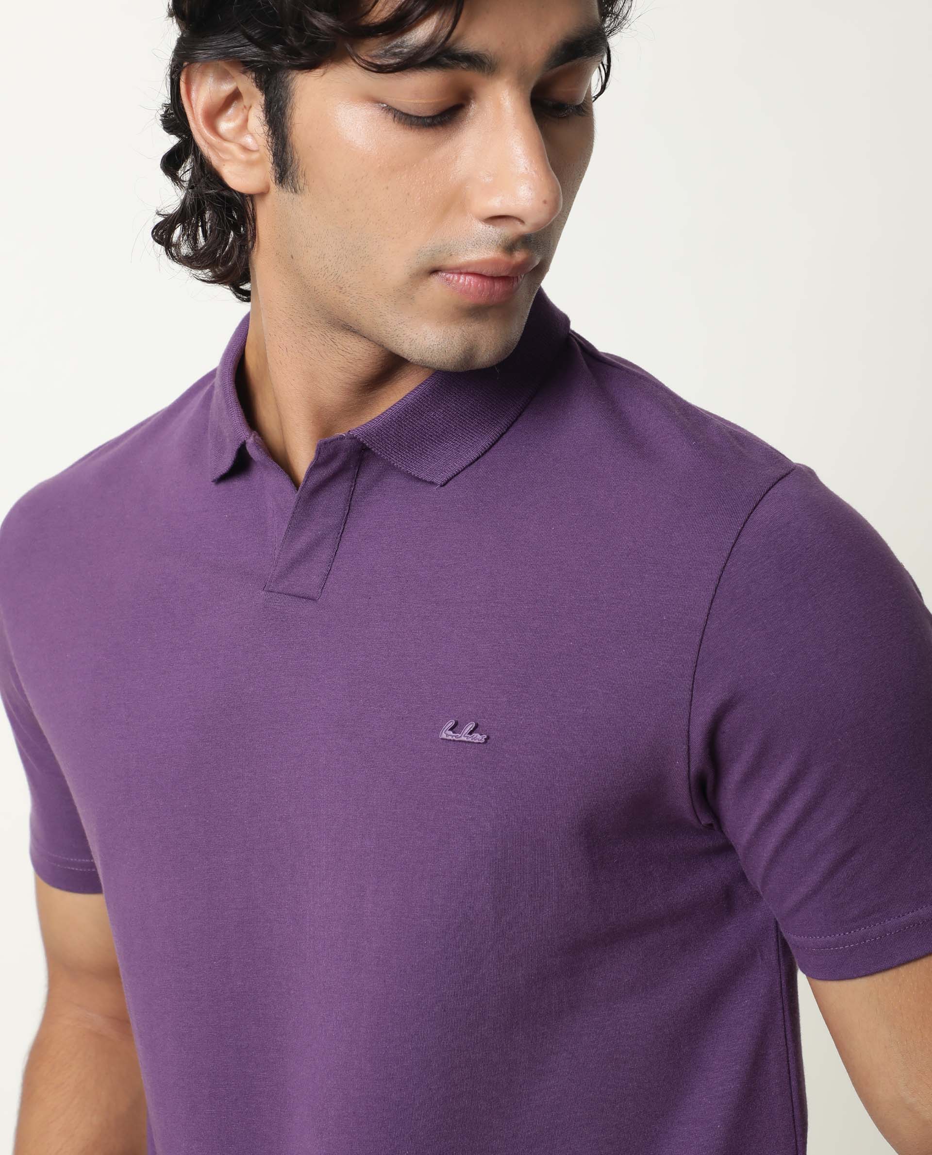 RARE RABBIT MENS REBORN SS PURPLE POLO COTTON ELASTANE FABRIC SLIM FIT COLLAR COLLAR Short Sleeve