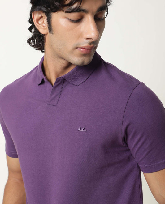 RARE RABBIT MENS REBORN SS PURPLE POLO COTTON ELASTANE FABRIC SLIM FIT COLLAR COLLAR Short Sleeve
