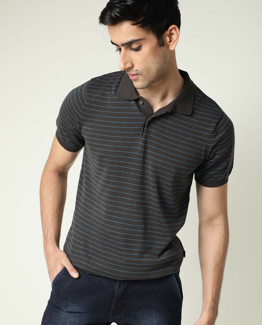 Rare Rabbit Men'S Siraz Brown Polo Cotton Fabric Short Sleeves Slim Fit
