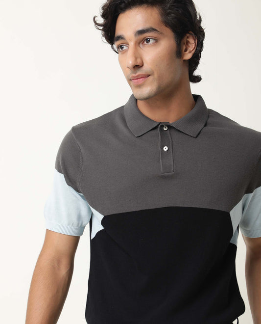 RARE RABBIT MENS TRIBLO BLACK POLO COTTON FABRIC SLIM FIT COLLAR COLLAR Half Sleeve