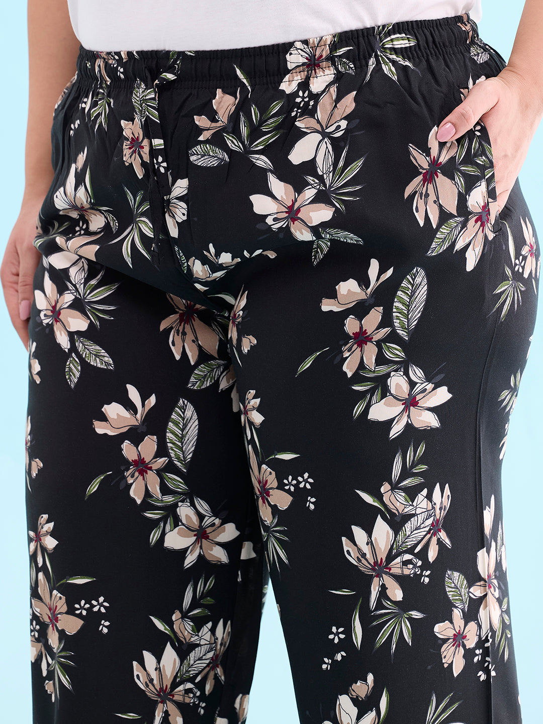 Black Woven Viscose Printed Lounge Pants