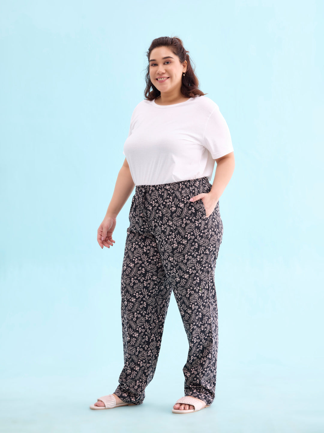 Black Cotton Knit Printed Lounge Pants