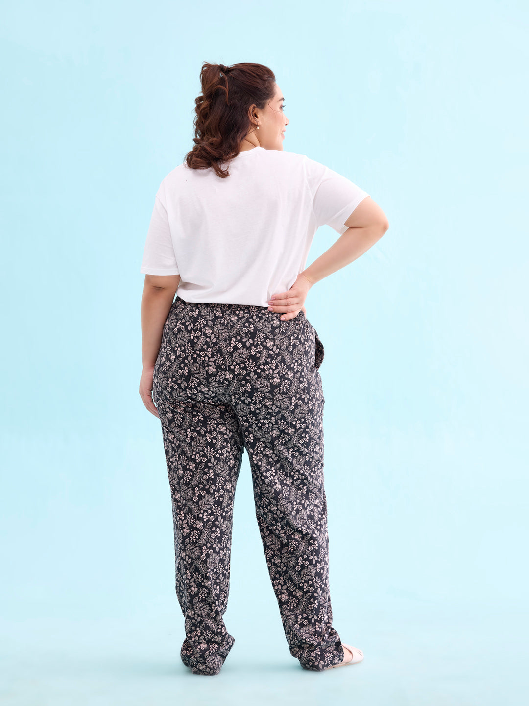 Black Cotton Knit Printed Lounge Pants