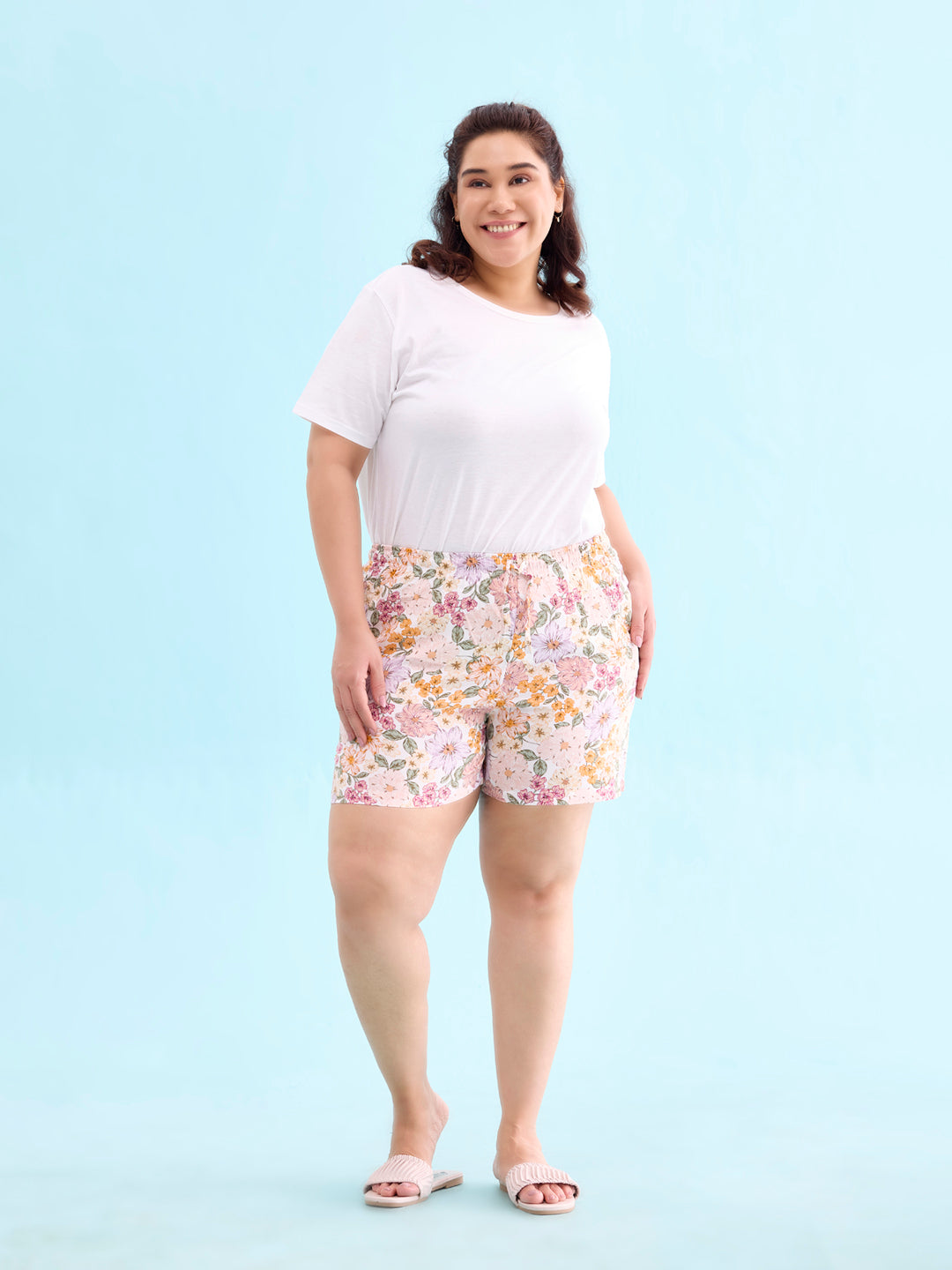 White Woven Viscose Printed Lounge Shorts