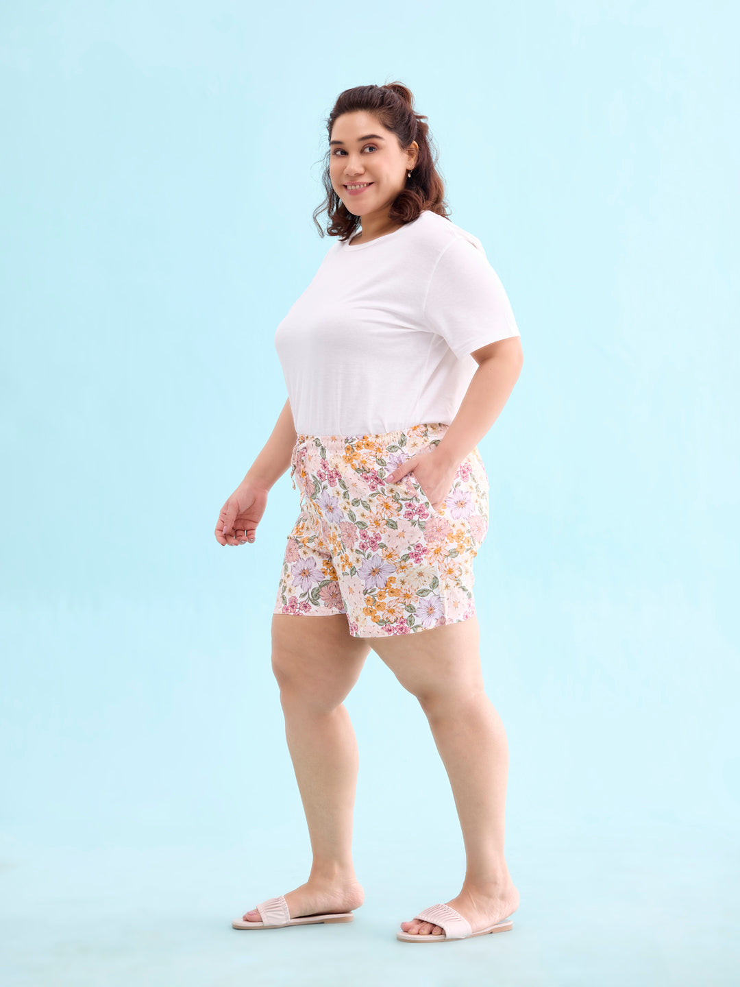 White Woven Viscose Printed Lounge Shorts
