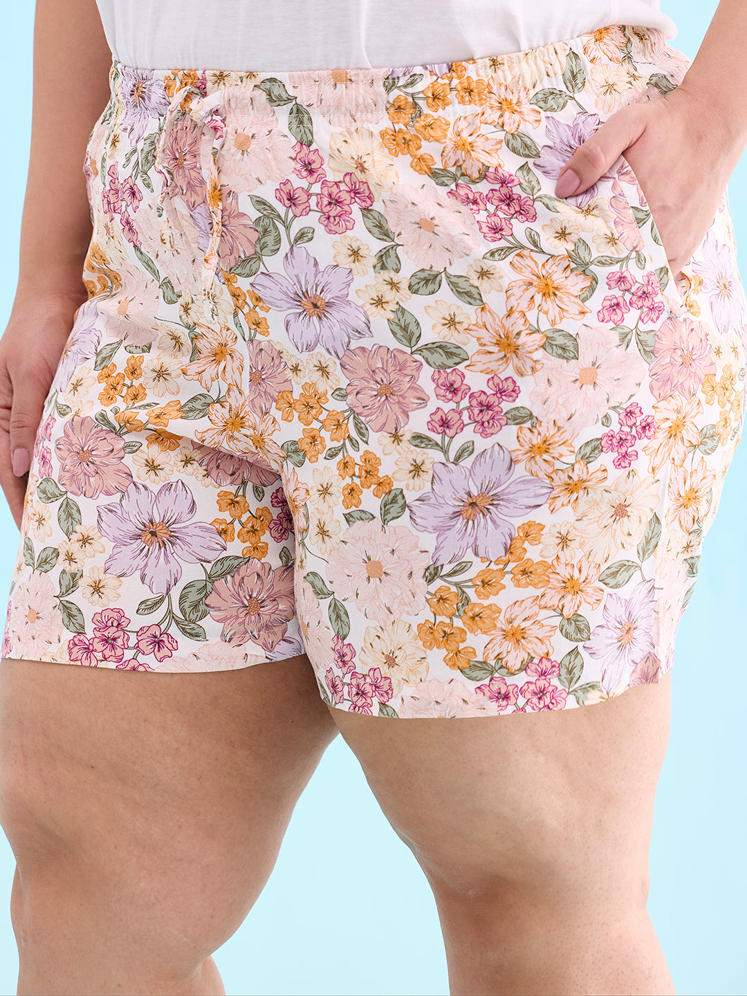 White Woven Viscose Printed Lounge Shorts