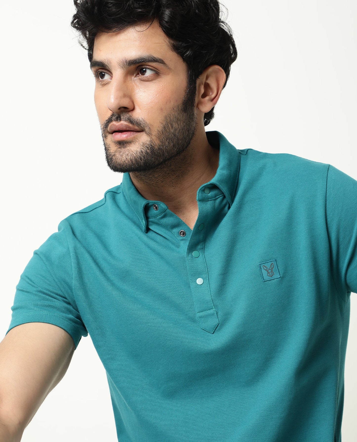 Rare Rabbit Men's Casso Green Cotton Fabric Collared Neck Half Sleeve Polo T-Shirt