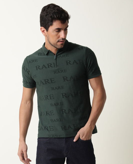 RARE RABBIT MEN'S GESSET GREEN POLO COTTON FABRIC COLLARED NECK HALF SLEEVES BUTTON CLOSURE SLIM FIT