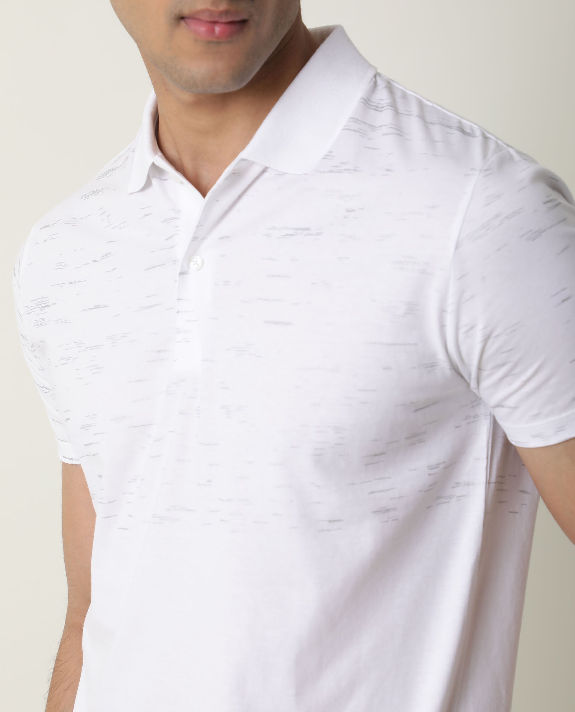 Rare Rabbit Stroke Primary White Cotton Fabric Half Sleeves Polo T-Shirt
