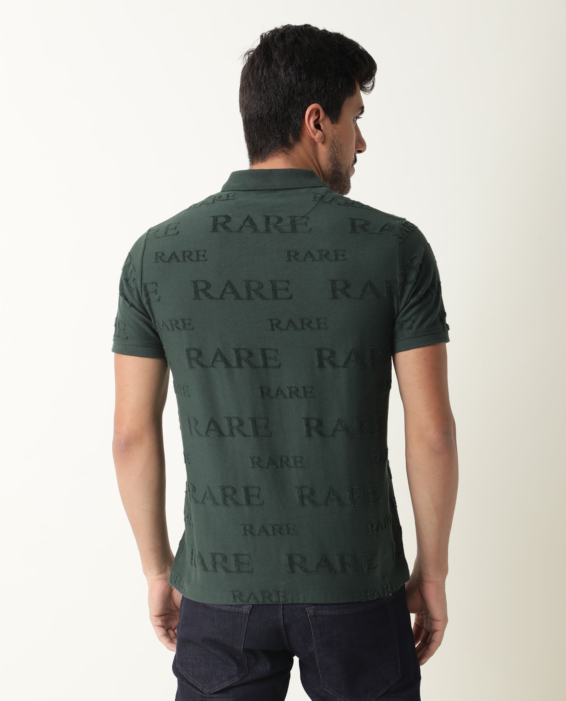 RARE RABBIT MEN'S GESSET GREEN POLO COTTON FABRIC COLLARED NECK HALF SLEEVES BUTTON CLOSURE SLIM FIT