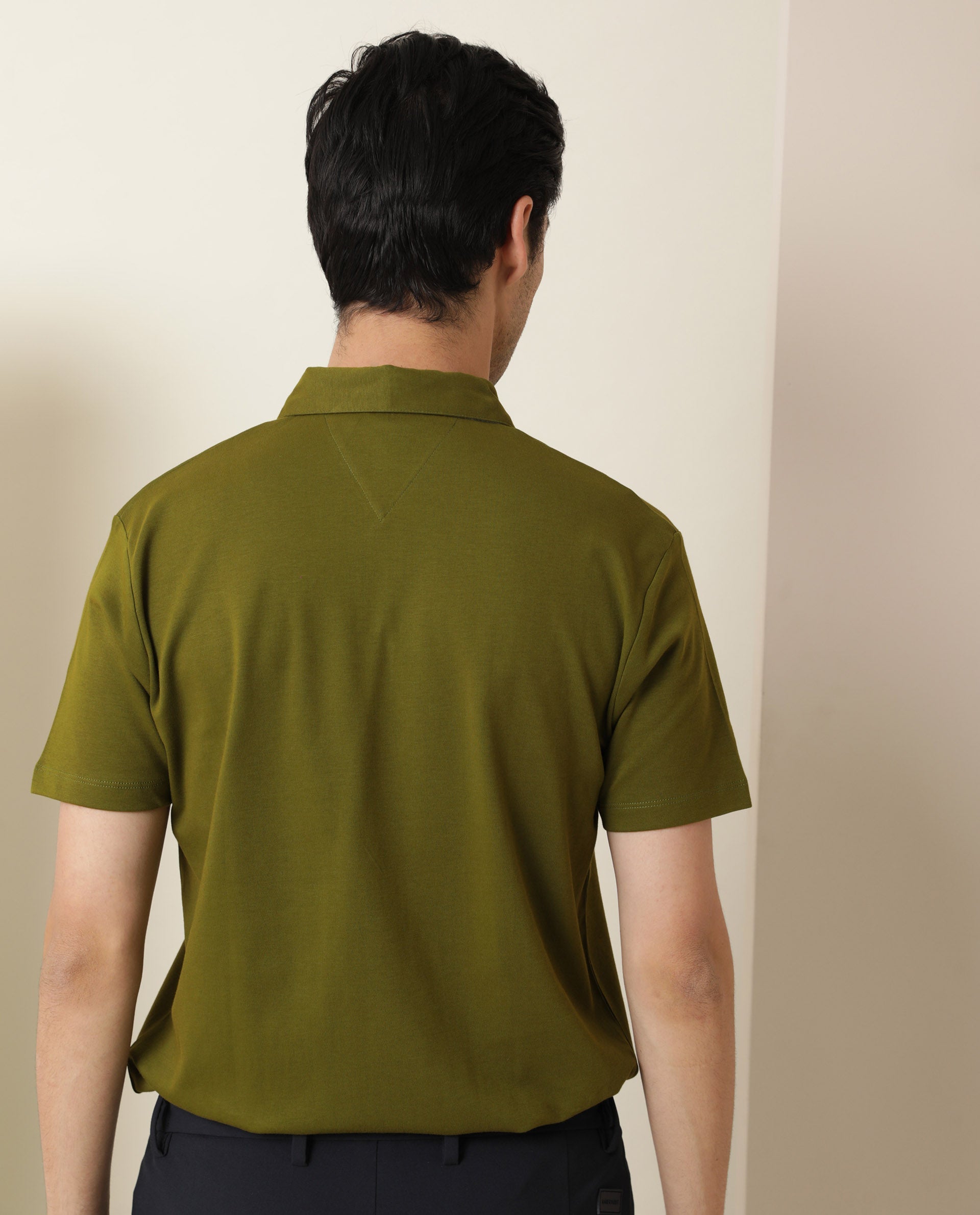 Rare Rabbit Tap Primary Green Cotton Fabric Half Sleeves Polo T-Shirt