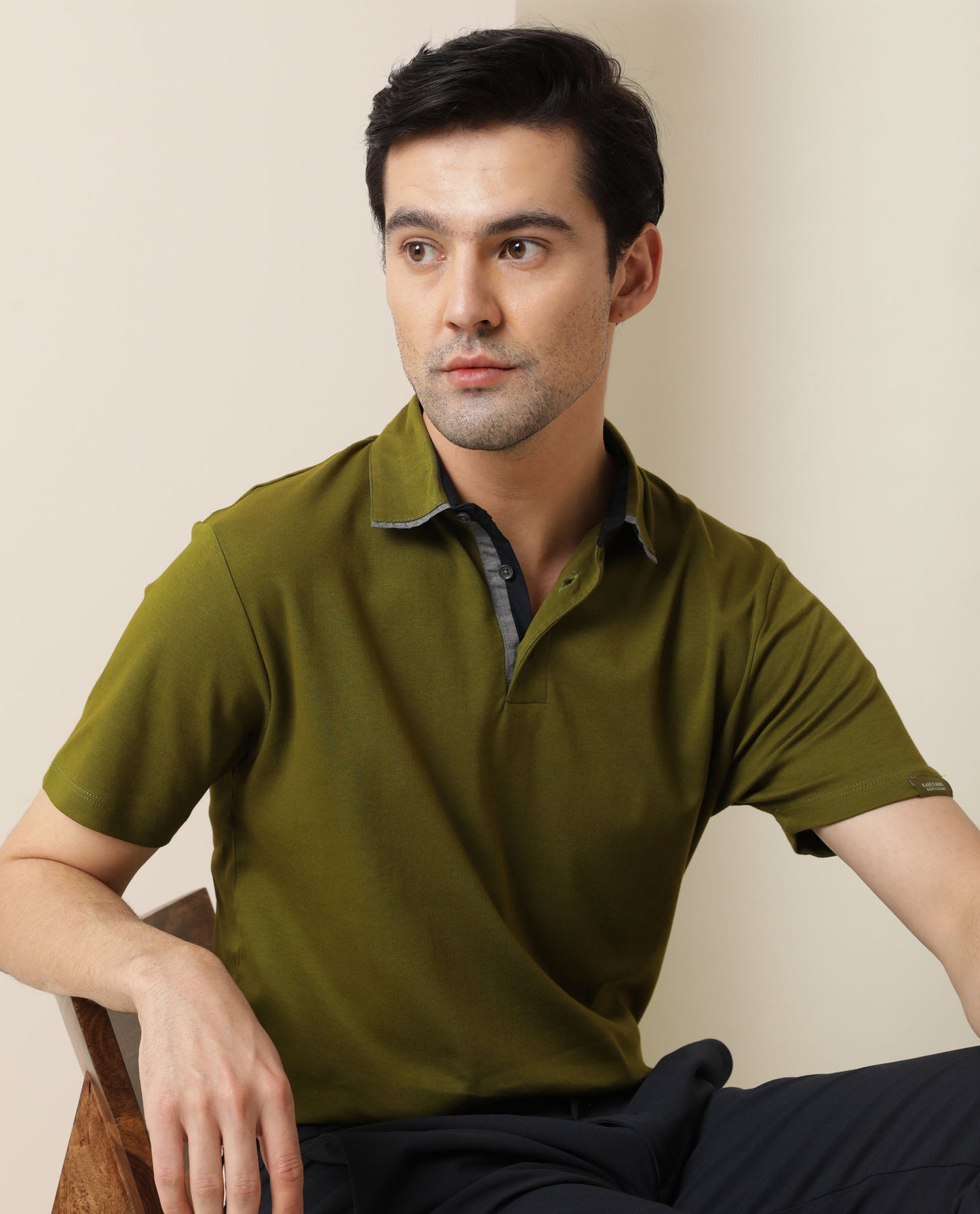 Rare Rabbit Tap Primary Green Cotton Fabric Half Sleeves Polo T-Shirt