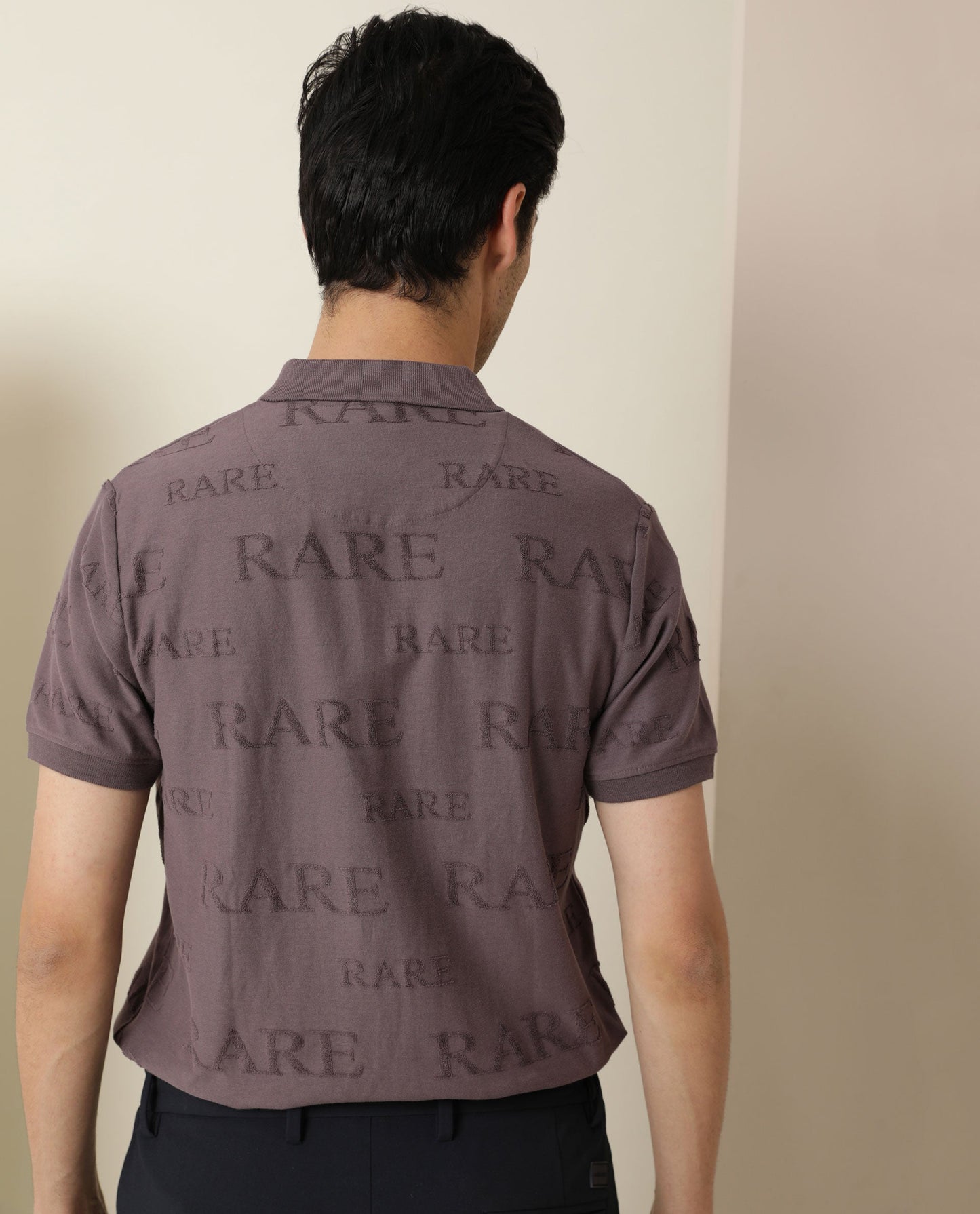 Rare Rabbit Men's Gesset Purple Cotton Fabric Collared Neck Half Sleeves Statement Polo T-Shirt