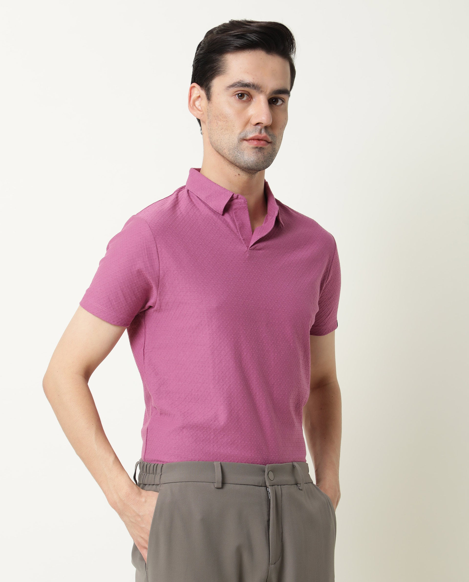 RARE RABBIT TENNA-2 LIGHT PURPLE POLO COTTON FABRIC SHORT SLEEVE POLO COLLAR SLIM FIT