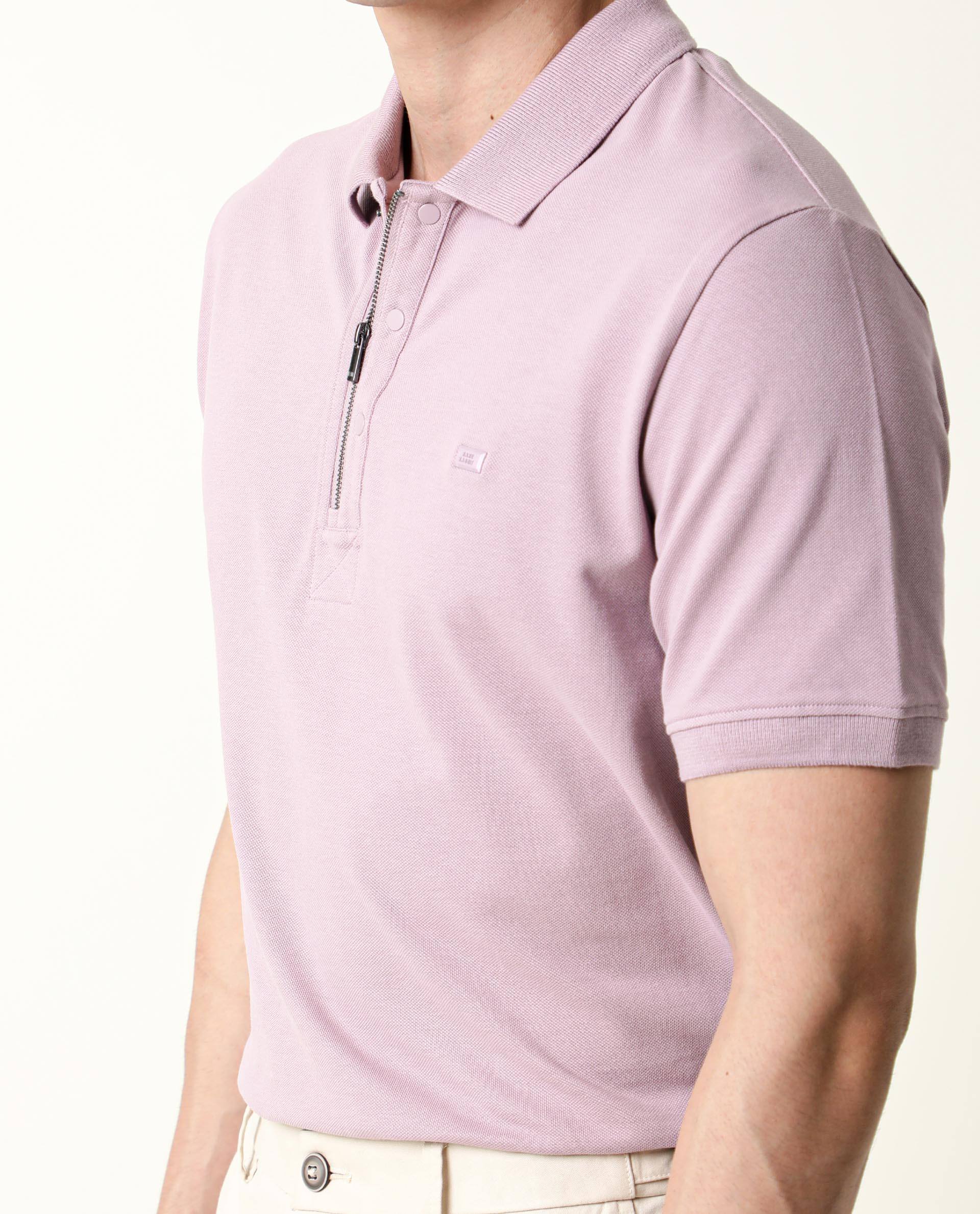 Rare Rabbit Men's Salis Pink Cotton Fabric Collared Neck Half Sleeves Button Closure Slim Fit Polo T-Shirt