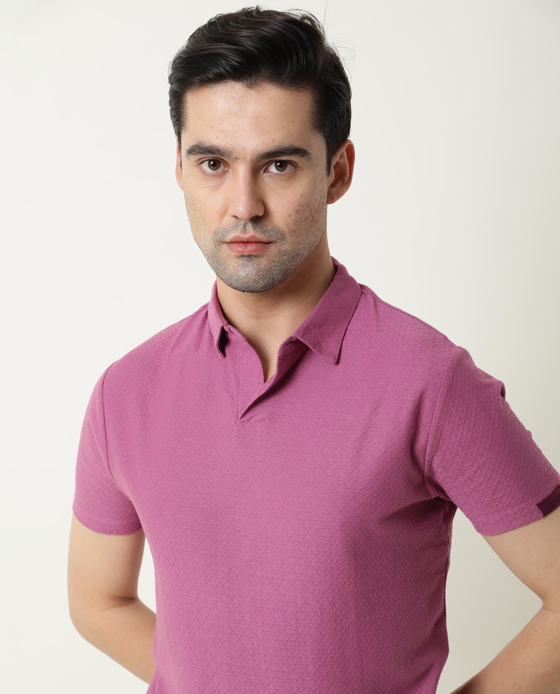 RARE RABBIT TENNA-2 LIGHT PURPLE POLO COTTON FABRIC SHORT SLEEVE POLO COLLAR SLIM FIT