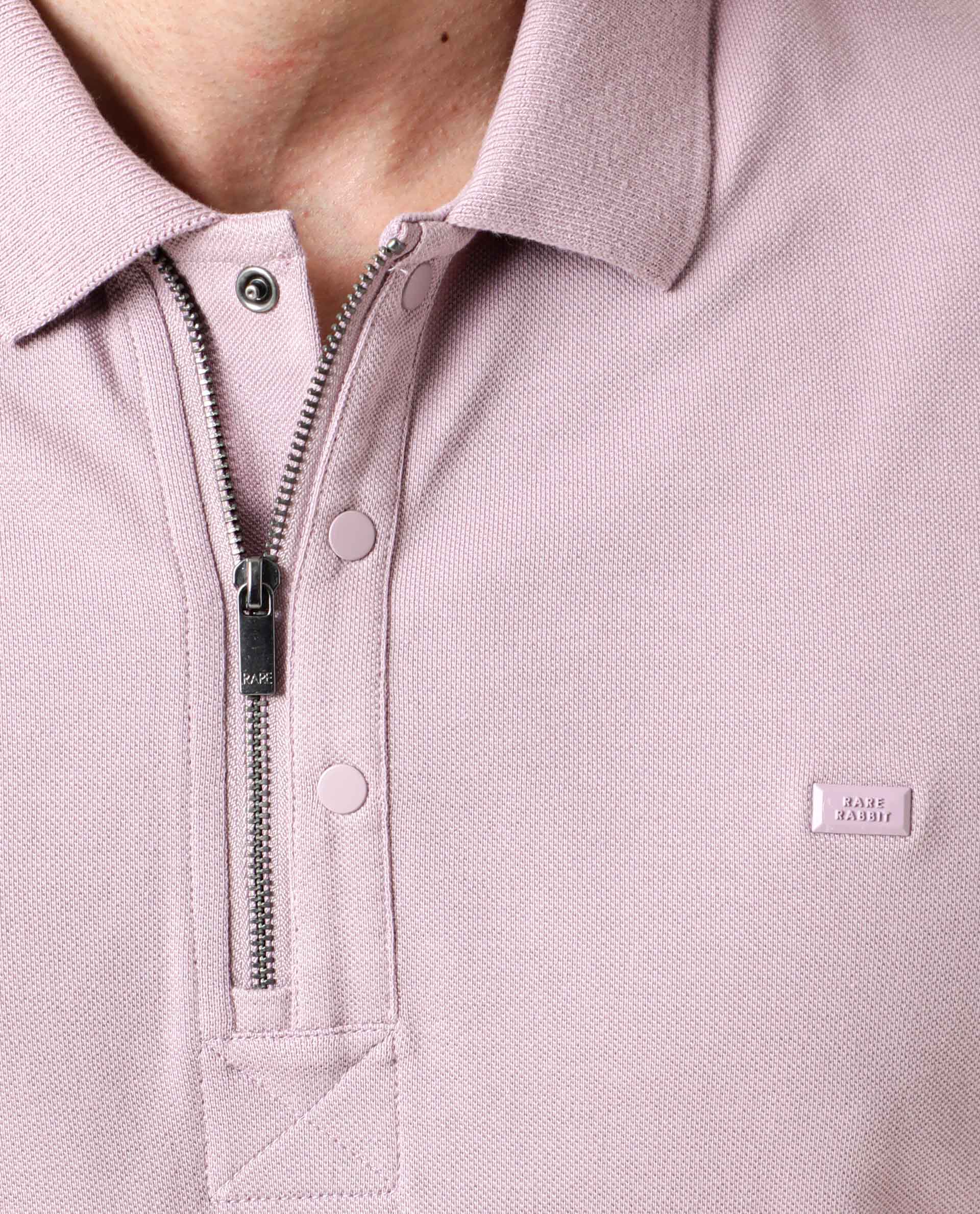 Rare Rabbit Men's Salis Pink Cotton Fabric Collared Neck Half Sleeves Button Closure Slim Fit Polo T-Shirt