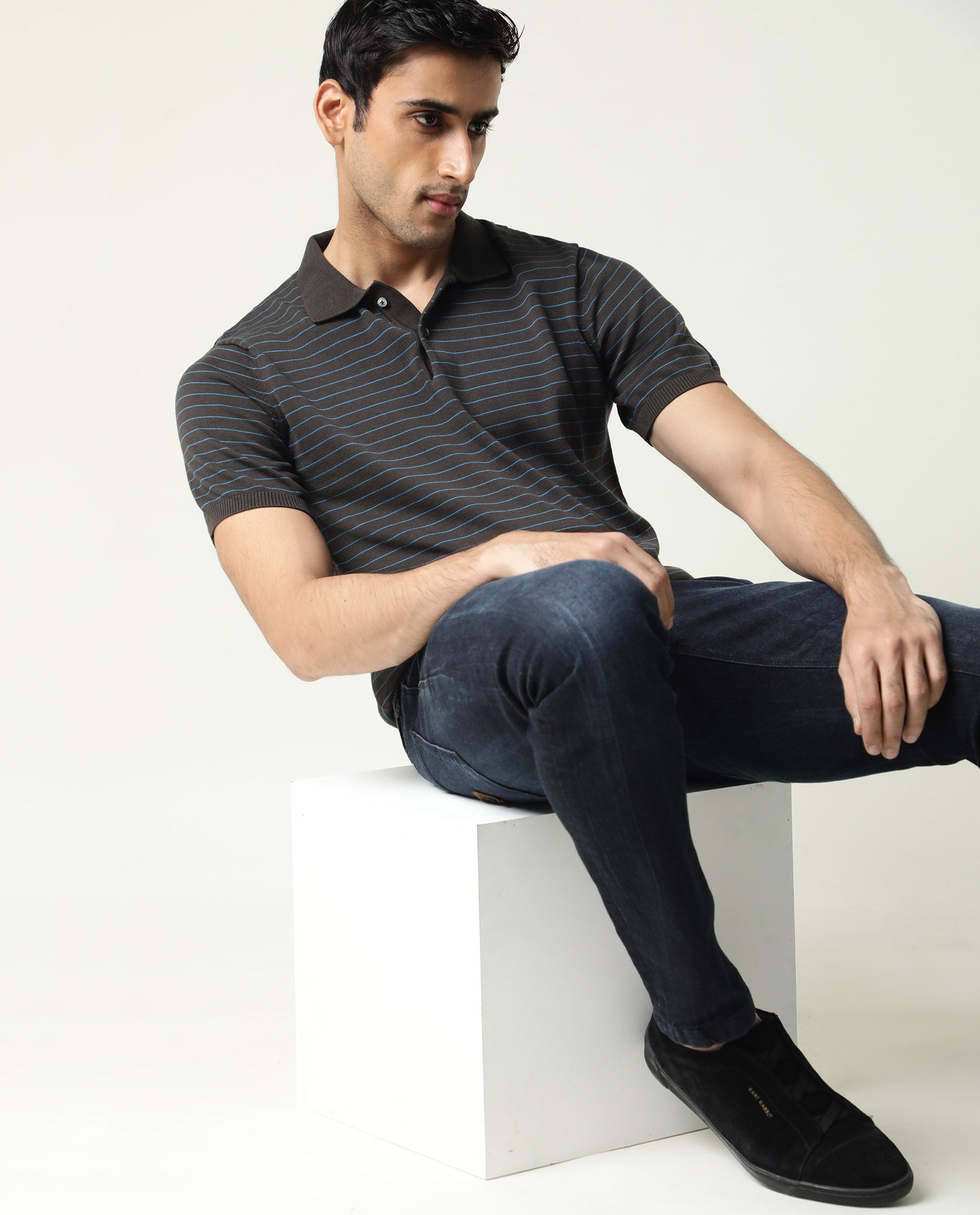 Rare Rabbit Men'S Siraz Brown Polo Cotton Fabric Short Sleeves Slim Fit