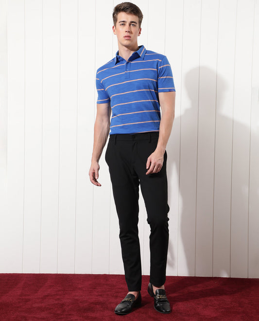 RARE RABBIT MEN'S NEONS BLUE POLO COTTON FABRIC COLLARED NECK HALF SLEEVES