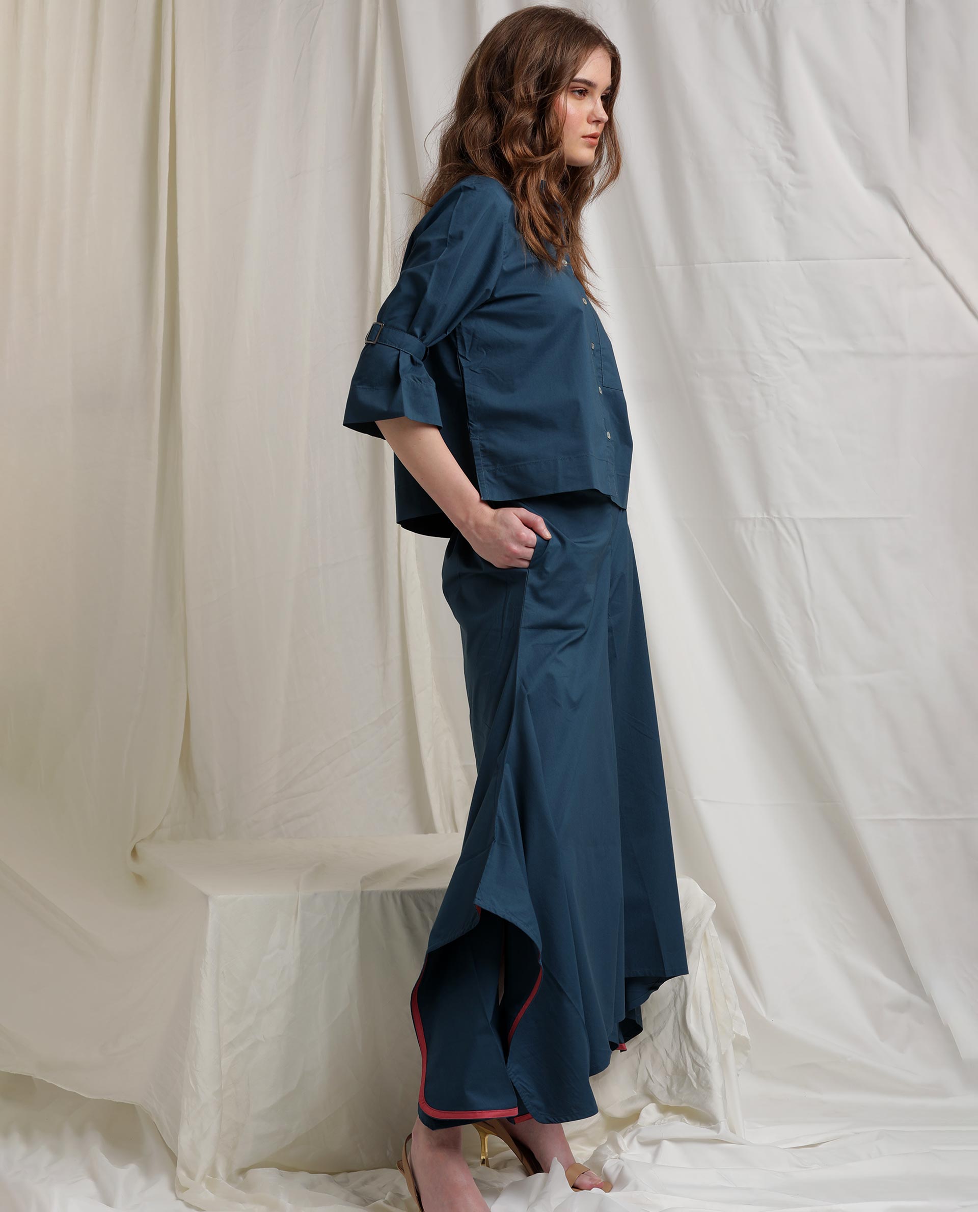 Rareism Womens Sendai Petrol Top Poly Lycra Fabric Regular Fit Half Sleeve Collared Neck