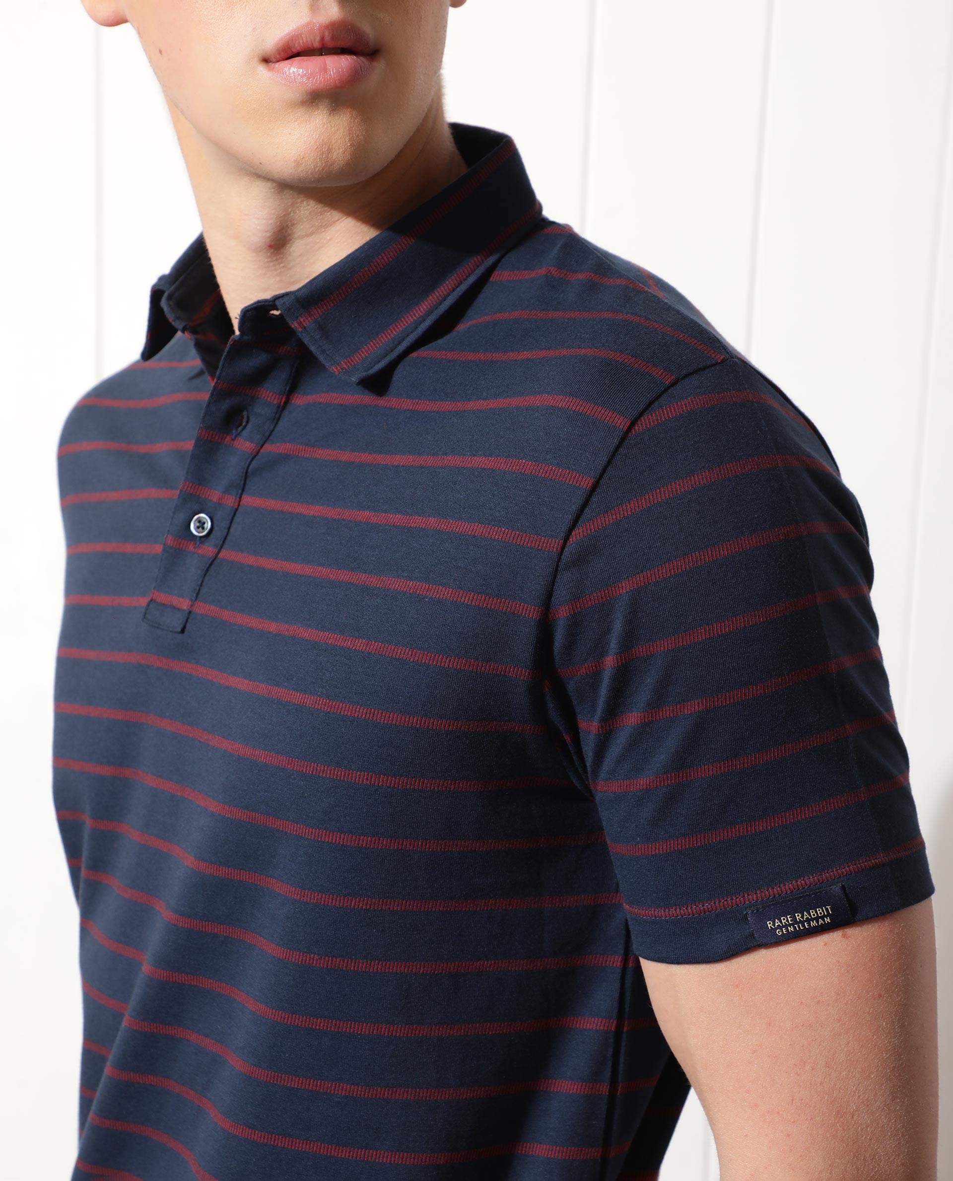 RARE RABBIT MEN'S ZEEBS RED POLO COTTON FABRIC COLLARED NECK HALF SLEEVES