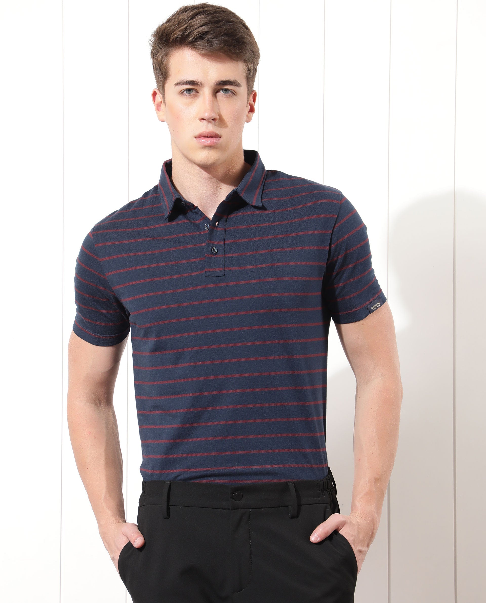 RARE RABBIT MEN'S ZEEBS RED POLO COTTON FABRIC COLLARED NECK HALF SLEEVES